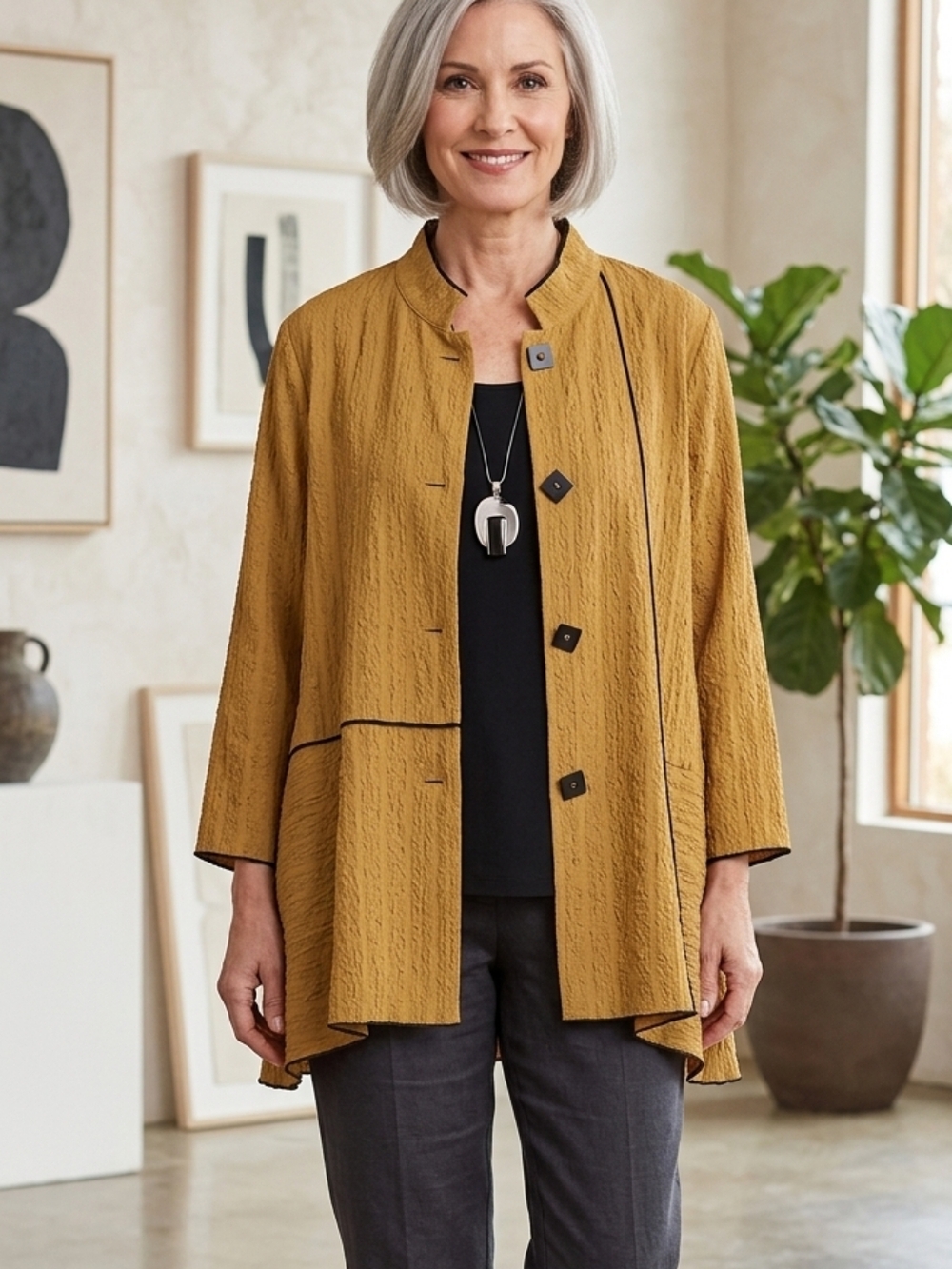 Ali Miles Tan Brown Textured Square Button Blouse Top Size XL